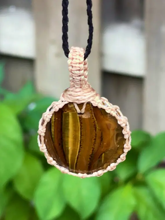 Tiger Eye Necklace For Women, Iron Tiger Eye Cabochon Pendant, Boho Jewelry Handmade, Macrame Rock Necklace  For Men,tribal Inspired Jewelry