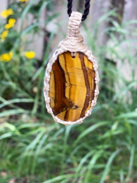 Tiger Eye Necklace For Women, Iron Tiger Eye Cabochon Pendant, Boho Jewelry Handmade, Macrame Rock Necklace  For Men,tribal Inspired Jewelry