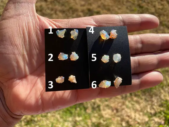 Tiny Raw Natural Opal Stud Earrings, 92.5 Sterling Silver Earrings, Raw Gemstone Stud, Raw Opal Earrings, October Birthstone, Ethiopian Opal