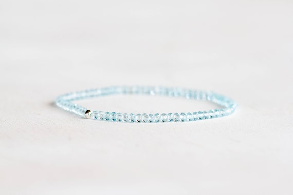 Sky Blue Topaz Stretch Bracelet, Beaded Dainty Blue Gemstone Elastic Jewelry