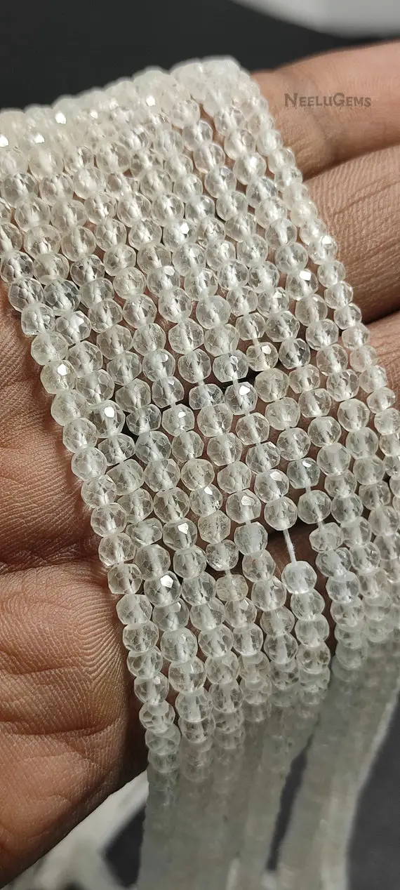 Natural White Topaz Faceted Rondelle Shape Gemstone Beads,white Topaz Micro Cut Faceted Beads,white Topaz Beads For Jewelry Making Designs