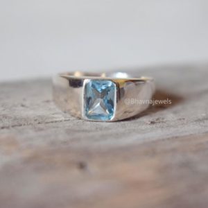 Natural Blue Topaz ring , Rose cut signet ring , 925 sterling silver , unisex ring , man ring , blue topaz gemstone , topaz silver ring | Natural genuine Gemstone rings, simple unique handcrafted gemstone rings. #rings #jewelry #shopping #gift #handmade #fashion #style #affiliate #ad