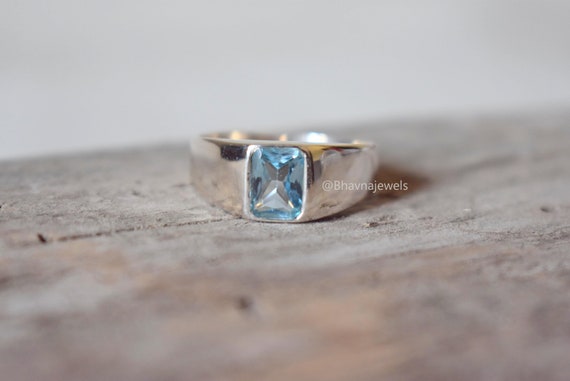 Natural Blue Topaz Ring , Rose Cut Signet Ring , 925 Sterling Silver , Unisex Ring , Man Ring , Blue Topaz Gemstone , Topaz Silver Ring