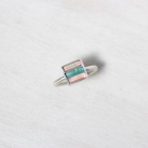 Shop Tourmaline Rings! Raw Multicolor Tourmaline Crystal Ring Rough Blue-Green and Pale Pink Gemstone Silver Bezel Setting Naturally Grown Mixed Square – Pastelli | Natural genuine Tourmaline rings, simple unique handcrafted gemstone rings. #rings #jewelry #shopping #gift #handmade #fashion #style #affiliate #ad