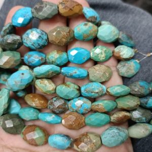 Shop Turquoise Chip & Nugget Beads! 8 Inches Strand, Natural Arizona Turquoise Faceted Oval Shape Nuggets, Size 13-15mm | Natural genuine chip Turquoise beads for beading and jewelry making.  #jewelry #beads #beadedjewelry #diyjewelry #jewelrymaking #beadstore #beading #affiliate #ad