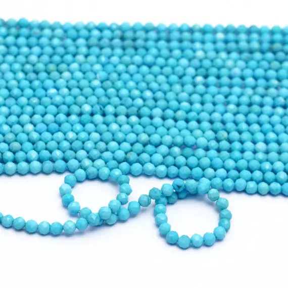 Aaa+ Turquoise 3mm Micro Faceted Round Loose Beads | 13" Strand | Natural Arizona Blue Turquoise Semi Precious Gemstone Faceted Round Beads