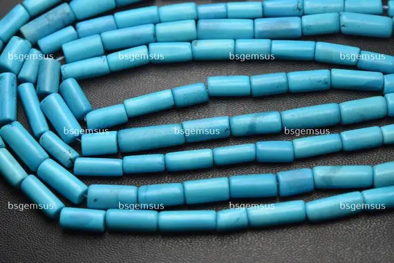 Full 14 Inches Strand,rare Blue Turquoise Smooth Tube Beads,size 10-13mm