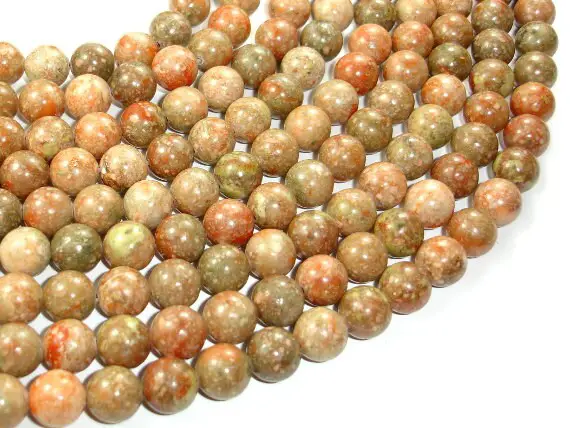 Chinese Unakite Beads, Round, 10mm (10.5 Mm), 15.5 Inch, Full Strand, Approx 38 Beads, Hole 1 Mm, A Quality (195054002)