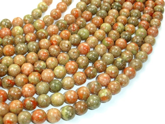 Chinese Unakite Beads, Round, 8mm (8.5 Mm), 15.5 Inch, Full Strand, Approx. 48 Beads, Hole 1 Mm, A Quality (195054004)