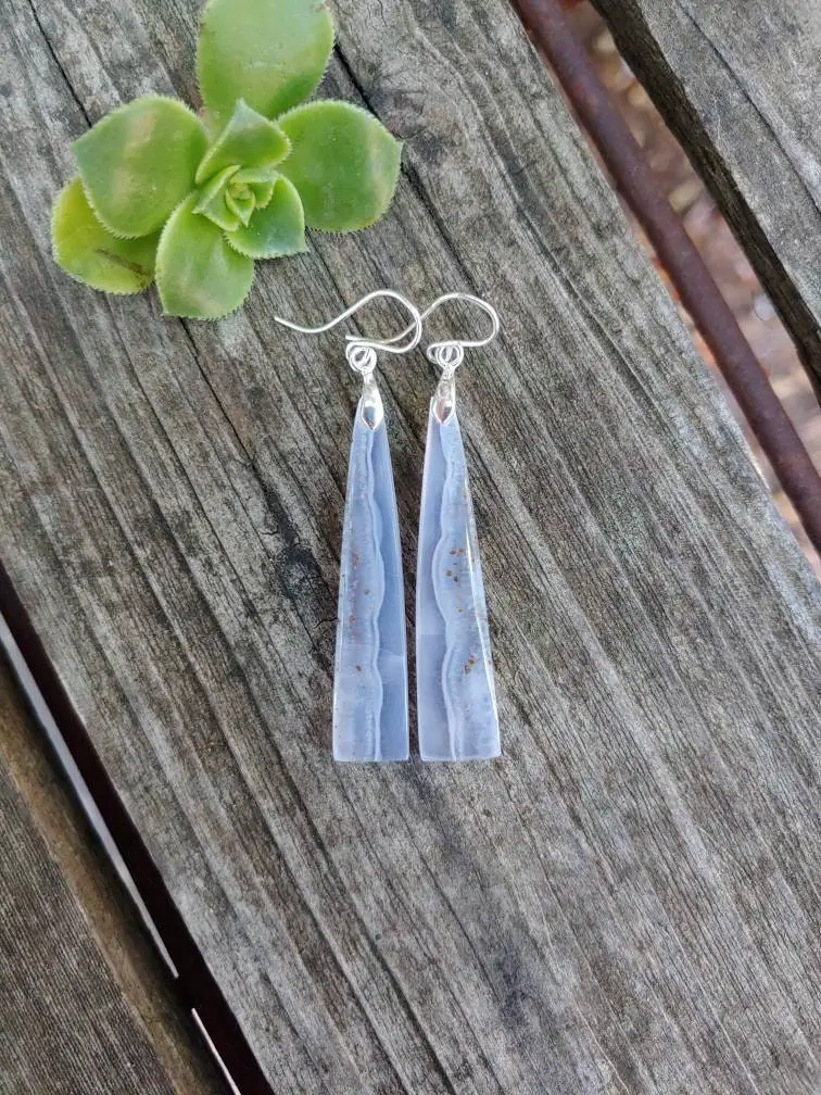Unique Blue Lace Agate Earrings.  Available In Silver Only