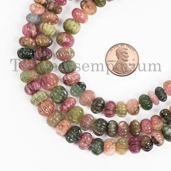 Watermelon Tourmaline Melon Carved Beads, 5-10mm Tourmaline Pumpkin Beads, Carving Beads, Multi Tourmaline Beads, Carving Melon Beads