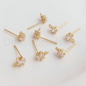 2-100 Pcs CZ Earring Post Lots Bulk Supply 14K Gold Plated Zircon Star Charm Blank Stud Setting with Closed Ring | Natural genuine Zircon earrings. Buy crystal jewelry, handmade handcrafted artisan jewelry for women.  Unique handmade gift ideas. #jewelry #beadedearrings #beadedjewelry #gift #shopping #handmadejewelry #fashion #style #product #earrings #affiliate #ad