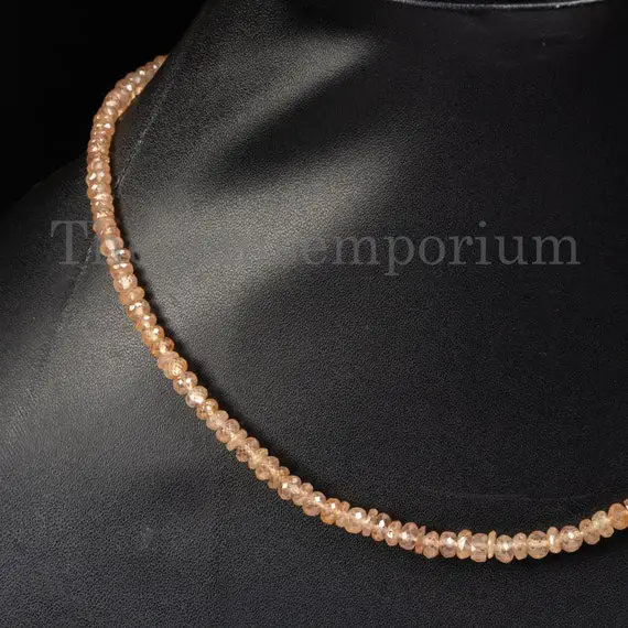 Brown Zircon Briolette Beads Necklace, Zircon Faceted Rondelle Necklace, 4-5.5mm Brown Zircon Beaded Jewelry, Gemstone Necklace