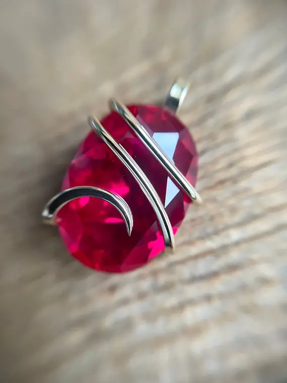 Faceted Red Zircon In 14k Gold Pendant
