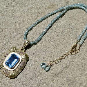Theodor Fahrner Jewelry, Blue Zircon Necklace, Fahrner Pendant Necklace | Natural genuine Zircon pendants. Buy crystal jewelry, handmade handcrafted artisan jewelry for women.  Unique handmade gift ideas. #jewelry #beadedpendants #beadedjewelry #gift #shopping #handmadejewelry #fashion #style #product #pendants #affiliate #ad
