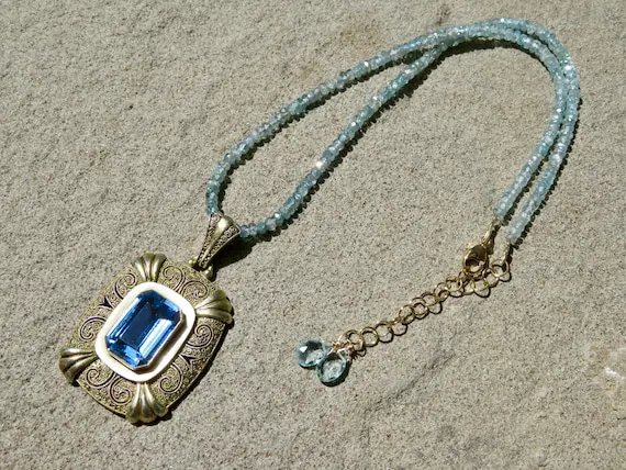 Theodor Fahrner Jewelry, Blue Zircon Necklace, Fahrner Pendant Necklace