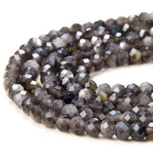 Shop Obsidian Rondelle Beads! 4X3MM Natural Silver Obsidian Gemstone Grade AAA Micro Faceted Rondelle Loose Beads 15 inch Full Strand (80016402-P62) | Natural genuine rondelle Obsidian beads for beading and jewelry making.  #jewelry #beads #beadedjewelry #diyjewelry #jewelrymaking #beadstore #beading #affiliate #ad