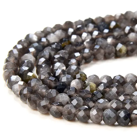 4x3mm Natural Silver Obsidian Gemstone Grade Aaa Micro Faceted Rondelle Loose Beads 15 Inch Full Strand (80016402-p62)