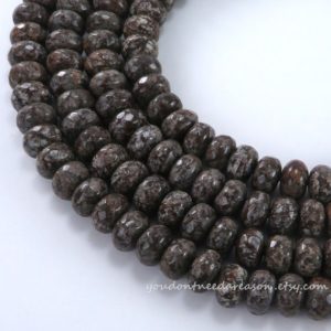 Shop Obsidian Rondelle Beads! 8mm Faceted Rondelle Brown Snowflake Obsidian Beads | Natural Gemstone Beads for Jewelry Making | Approximate size of beads 8x5mm | Natural genuine rondelle Obsidian beads for beading and jewelry making.  #jewelry #beads #beadedjewelry #diyjewelry #jewelrymaking #beadstore #beading #affiliate #ad