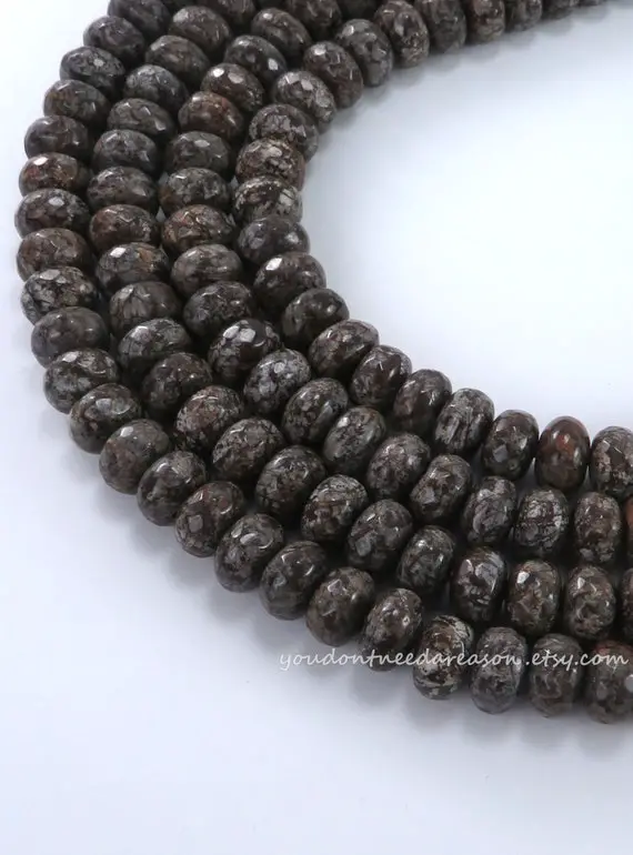 8mm Faceted Rondelle Brown Snowflake Obsidian Beads | Natural Gemstone Beads For Jewelry Making | Approximate Size Of Beads 8x5mm