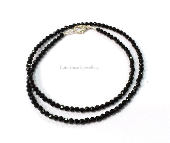 Aaa Black Tourmaline Necklace, Natural Tourmaline Gemstone 3mm Rondelle Faceted Beads Necklace, Black Tourmaline Long Jewelry Necklace