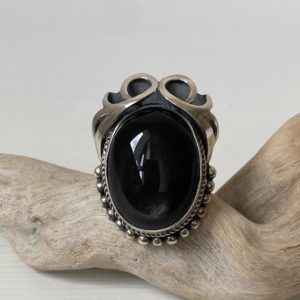 Shop Obsidian Rings! Adjustable ring, black obsidian ring silver, black gemstone ring women, black ring victorian woman, vintage style ring big large silver ring | Natural genuine Obsidian rings, simple unique handcrafted gemstone rings. #rings #jewelry #shopping #gift #handmade #fashion #style #affiliate #ad