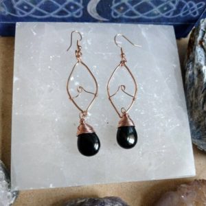 Shop Obsidian Earrings! Black Obsidian earrings natural Stone rose gold wire wrapped  – Courage, Strength, Protection, Grief, Truth | Natural genuine Obsidian earrings. Buy crystal jewelry, handmade handcrafted artisan jewelry for women.  Unique handmade gift ideas. #jewelry #beadedearrings #beadedjewelry #gift #shopping #handmadejewelry #fashion #style #product #earrings #affiliate #ad