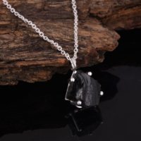 Black Obsidian Raw Crystal Necklace / Beautiful Minimalist Pendant / 925 Sterling Silver Necklace /  Unique Boho Necklace For Anniversary. | Natural genuine Gemstone jewelry. Buy crystal jewelry, handmade handcrafted artisan jewelry for women.  Unique handmade gift ideas. #jewelry #beadedjewelry #beadedjewelry #gift #shopping #handmadejewelry #fashion #style #product #jewelry #affiliate #ad