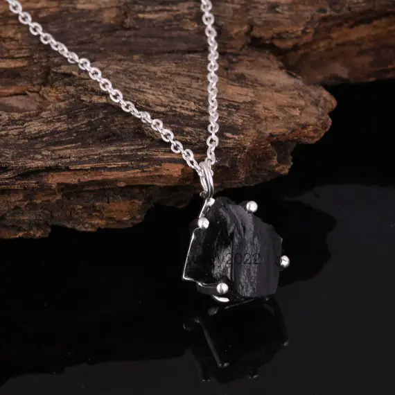 Black Obsidian Raw Crystal Necklace / Beautiful Minimalist Pendant / 925 Sterling Silver Necklace /  Unique Boho Necklace For Anniversary.