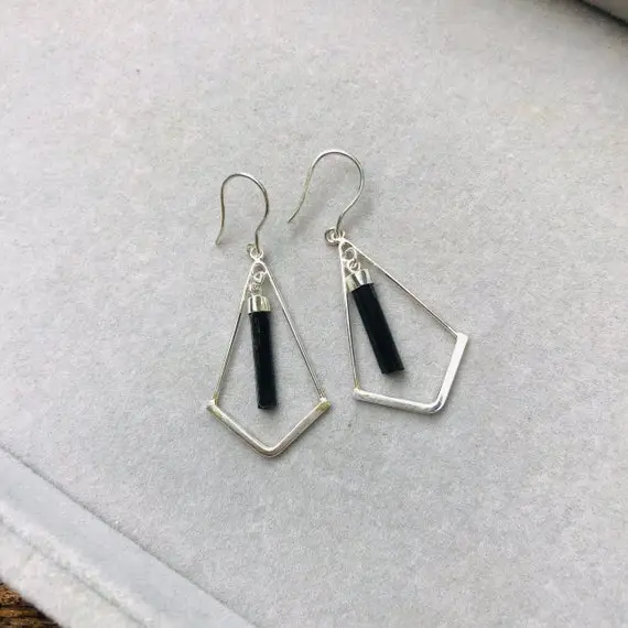 Black Tourmaline Earrings - High Quality Silver Jewelry - From Vietnam- Gift For Her-  Tourmaline Drop Earrings