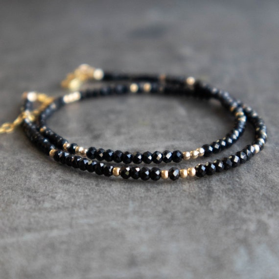 Black Tourmaline Necklace, Beaded Choker, Protection Necklace, Crystal Necklaces For Women In Gold & Sterling Silver