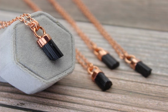Black Tourmaline Necklace // Raw Crystal Pendant // Copper Electroformed Gemstone Jewelry