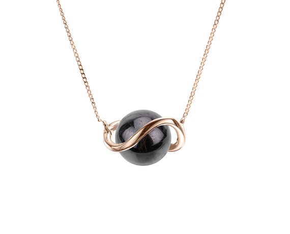 Black Tourmaline Necklace-schorl Pendant-saturn Planet Necklace-simple Solitaire Necklace-minimalist Gold Necklace-space Galaxy Necklace Orb