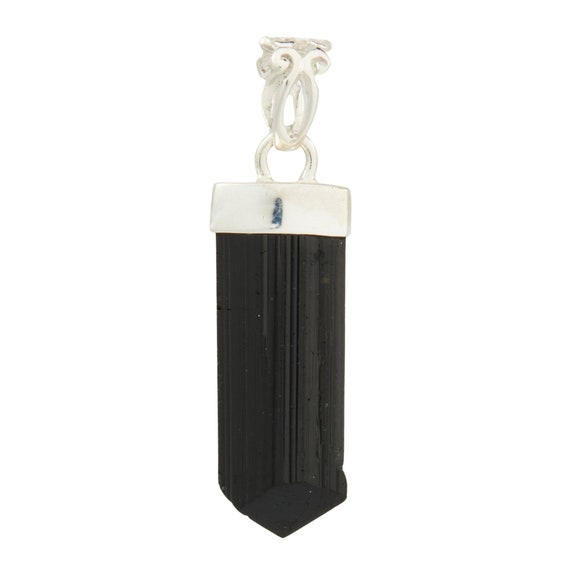 Black Tourmaline Pendant In Sterling Silver (~1") - Black Tourmaline Pendant - Healing Crystal Necklace - Black Tourmaline Point Pendant