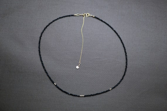 Faceted Black Tourmaline Necklace, Tourmaline Choker, Tiny Black Tourmaline Bead, Adjustable Length Necklace