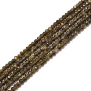 Shop Obsidian Rondelle Beads! Gold Sheen Obsidian Faceted Rondelle Beads 2x3mm 15.5" Per Strand | Natural genuine rondelle Obsidian beads for beading and jewelry making.  #jewelry #beads #beadedjewelry #diyjewelry #jewelrymaking #beadstore #beading #affiliate #ad