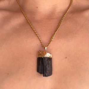 Shop Black Tourmaline Pendants! Large Raw Black Tourmaline Pendant and Chain Necklace | Natural genuine Black Tourmaline pendants. Buy crystal jewelry, handmade handcrafted artisan jewelry for women.  Unique handmade gift ideas. #jewelry #beadedpendants #beadedjewelry #gift #shopping #handmadejewelry #fashion #style #product #pendants #affiliate #ad