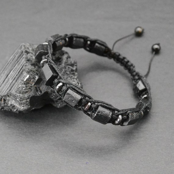 Raw Black Tourmaline Bracelet For Men Emf 5 G Protection Stone Bracelet October Birthstone Bracelet