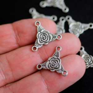 Shop Jewelry Connectors! 10 Flower Charms, Flower Charm Connectors, Rose charms, Sterling Silver Plated, Silver Rose, Bulk charms, jewelry making supplies, ZM02 AS | Shop jewelry making and beading supplies, tools & findings for DIY jewelry making and crafts. #jewelrymaking #diyjewelry #jewelrycrafts #jewelrysupplies #beading #affiliate #ad