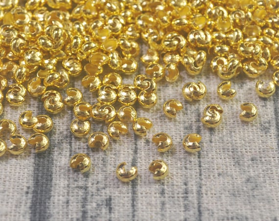 100/300pieces Gold Crimp Beads Covers,crimp Covers Metal Gold Filled 5mm - Conceal Crimp Ends ,jewelry Findings