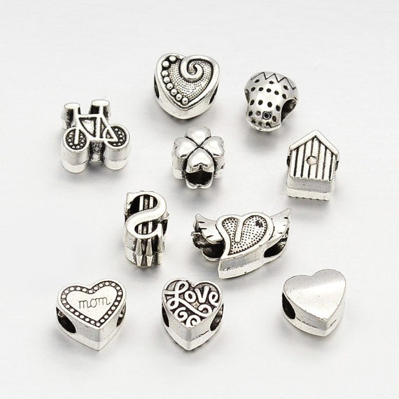 Antique Silver European Spacer Beads, Large Hole Mix (4-5mm)