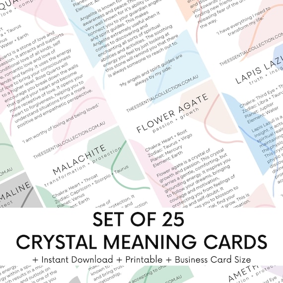 50 Crystal Meaning Cards: Chakra, Zodiac, Planet Guide (pdf Download)