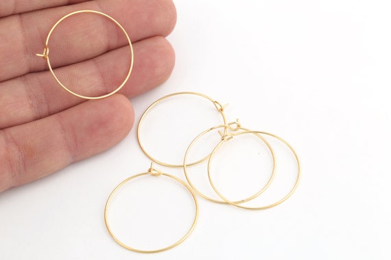30mm 24k Gold Plated Earring Hoops, Circle Earrings, Gold Plated Earrings Findings, Ear Wire, Jewelry Making, 6 Pcs