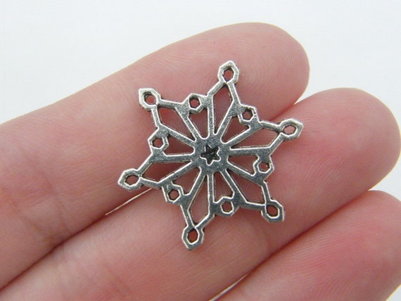 Bulk 50 Snowflake Connector Charms Antique Silver Tone Sf57 - Sale 50% Off