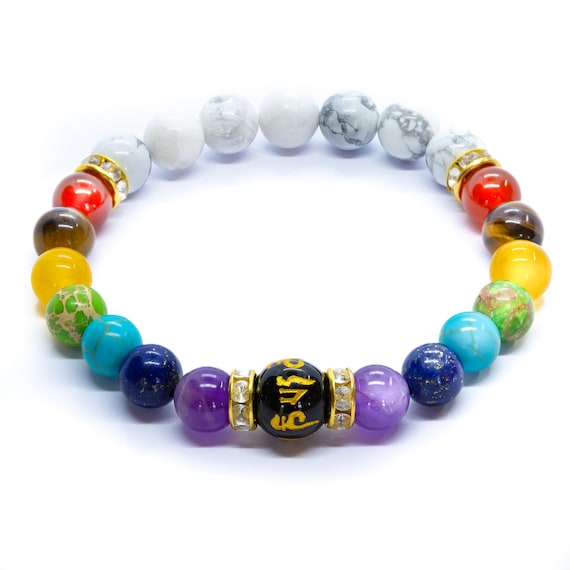 Chakra Stone Bracelet, Natural Crystal Healing Jewelry, Yoga Meditation Charm
