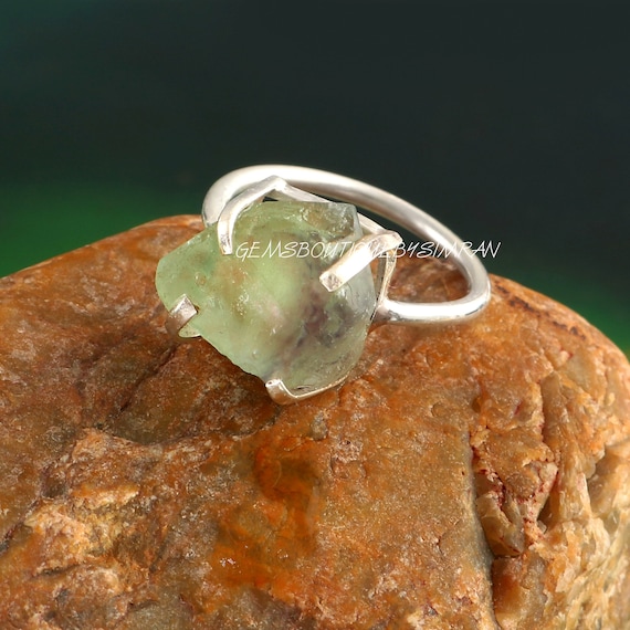 Fluorite Sterling Silver Ring, Raw Fluorite Ring, Fluorite Rough Ring, Uncut Fluorite Ring, Healing Crystal Ring, Ring For Women