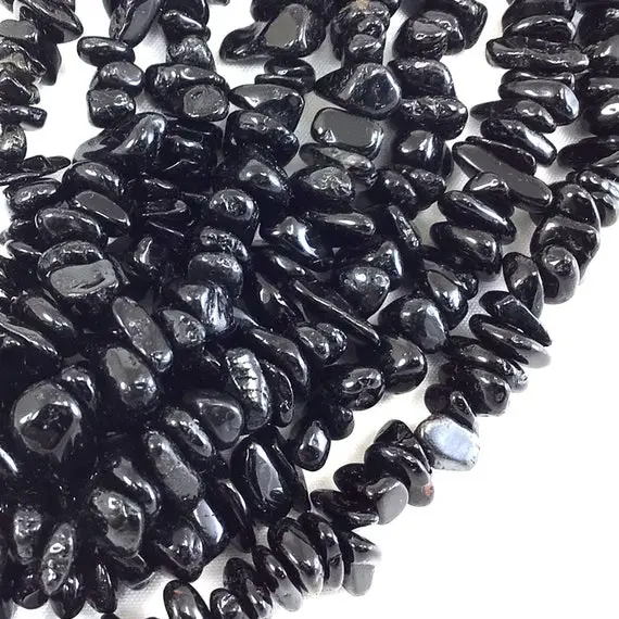 Gemstone Onyx Chip Bead Black Onyx Chip Nugget Pebble Chip Bead 7-10mm Raw Stone Chip 30" Full Inch Strand High Quality Gemstone