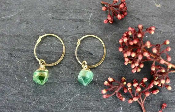 Hoop Earrings, Fluorite Earrings, 14ct Gold Filled, Gemstone Hoops, Green Earrings, Gold Hoops, Gold Earrings, Gemstone Earrings, Boho