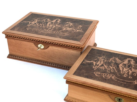 Engraved Walnut Wooden Jewelry Box With Lock & Key: A4 Document Storage