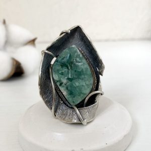 Shop Fluorite Rings! Large ring gemstone raw fluorite ring sterling silver green stone ring crystal, mineral ring artisan jewelry abstract design ring for women | Natural genuine Fluorite rings, simple unique handcrafted gemstone rings. #rings #jewelry #shopping #gift #handmade #fashion #style #affiliate #ad